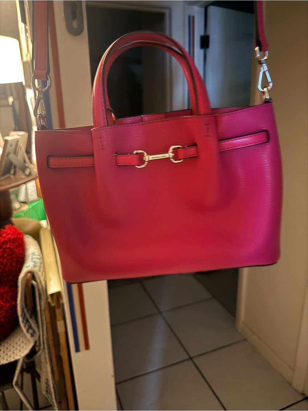 Michael Kors Small Leather Satchel in Dragonfruit